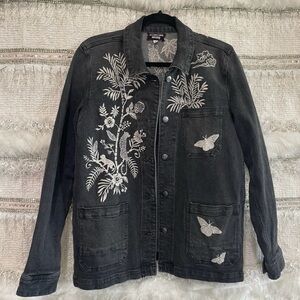 Johnny Was Charcoal Embroidered Jean Jacket